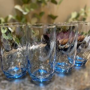 Vintage Anchor Hocking Misty Blue Optic Swirl Tumbler Set Of 4 Glasses 5” Tall